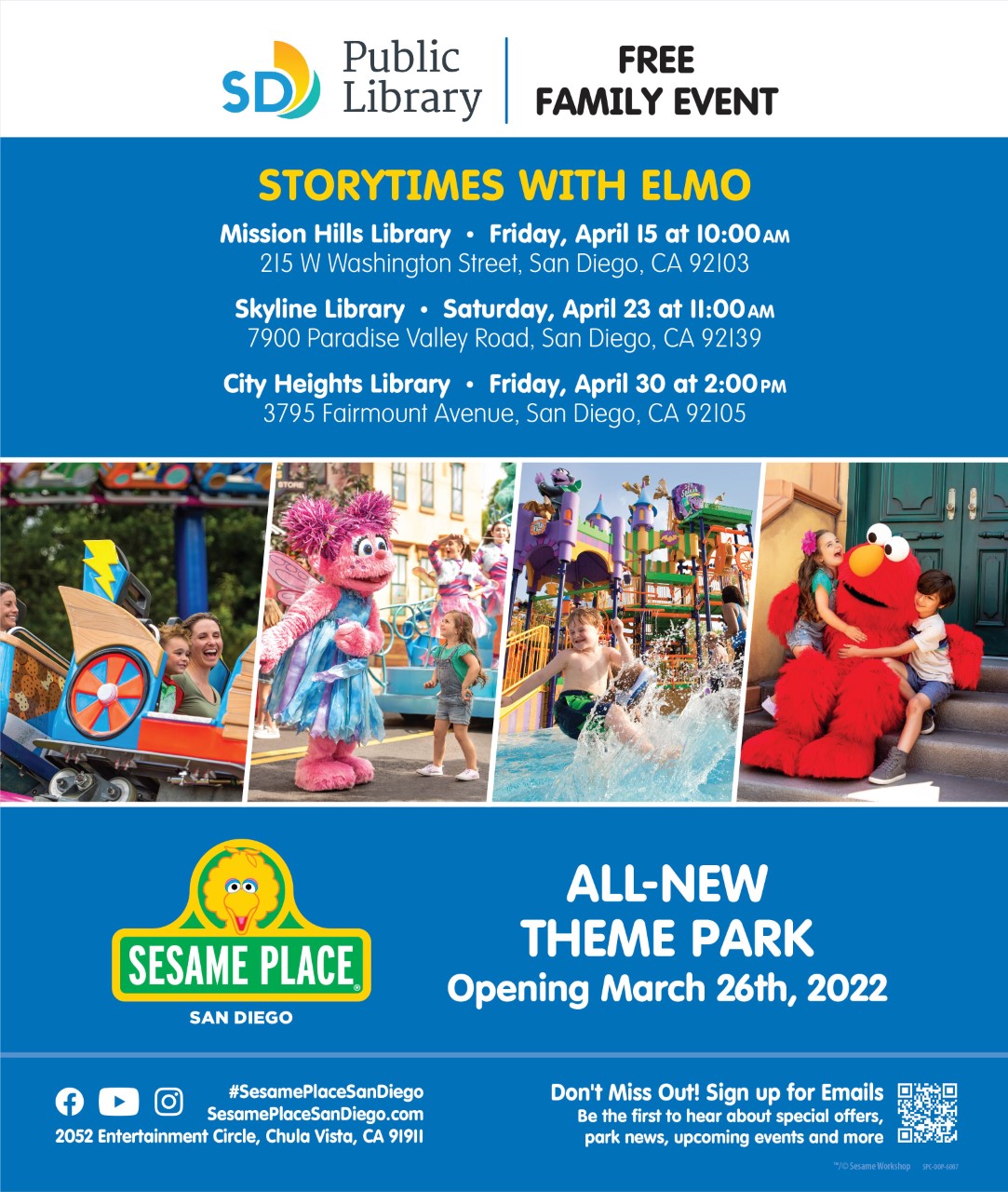 Flyer with photos of Elmo and other Sesame Street characters