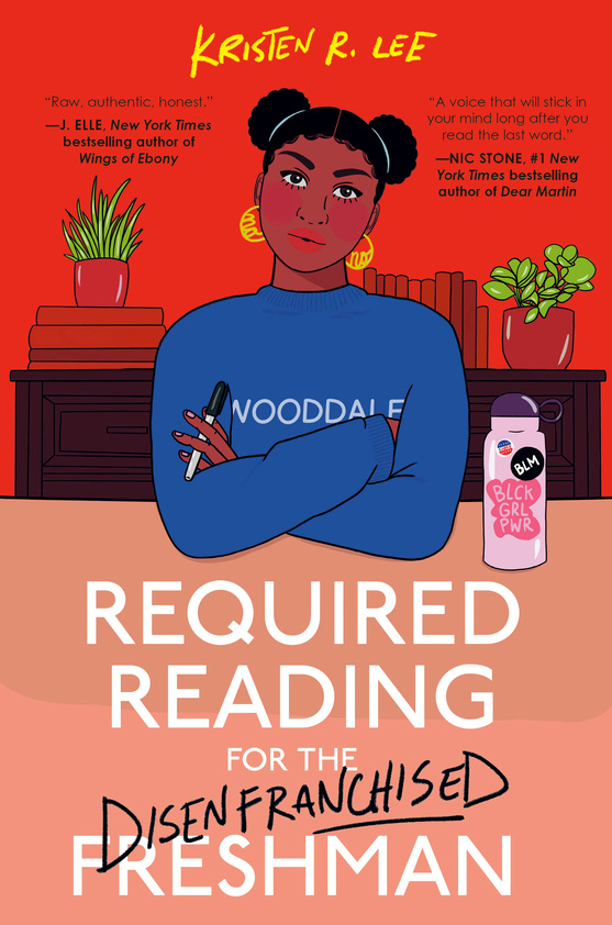 The book cover image of Required Reading for the Disenfranchised Freshman featuring a drawing of a young Black woman with her arms crossed and wearing a college sweatshirt.