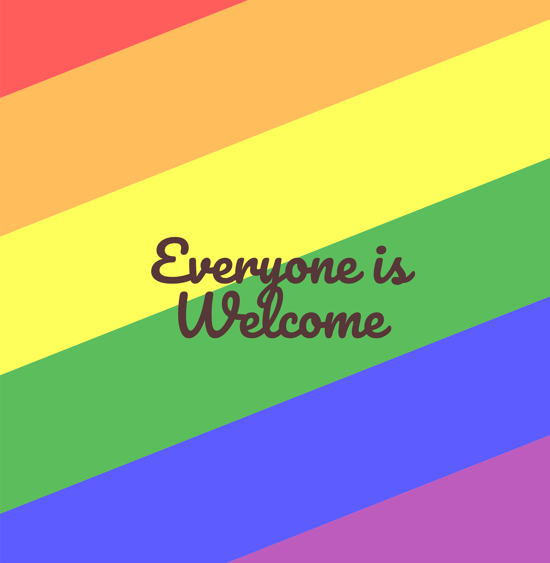 Rainbow with text that says "Everyone is welcome."