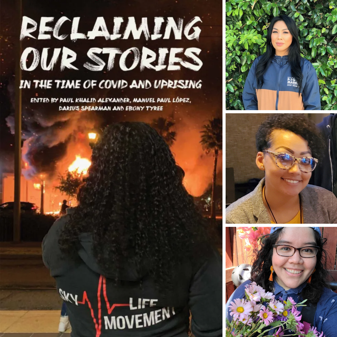 Photograph of Christina M. Kelley, Ana Laura Martinez and Ree Obaña with their book, Reclaiming Our Stories
