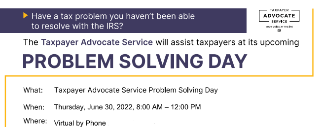 Taxpayer Advocate Service Problem Solving Day
