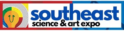 Image of Southeast Science and Art Expo white background with blue letters.
