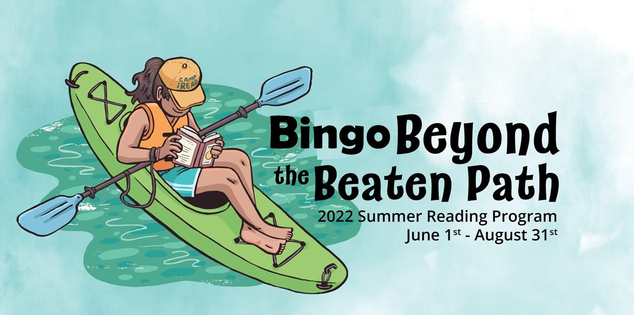 Illustration of a person in a canoe with text reading "Bingo Beyond the Beaten Path"