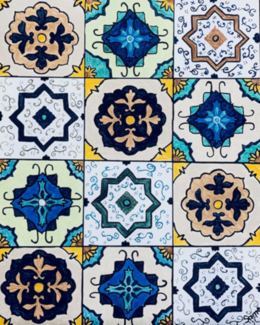 Paintings in the style of Spanish tiles