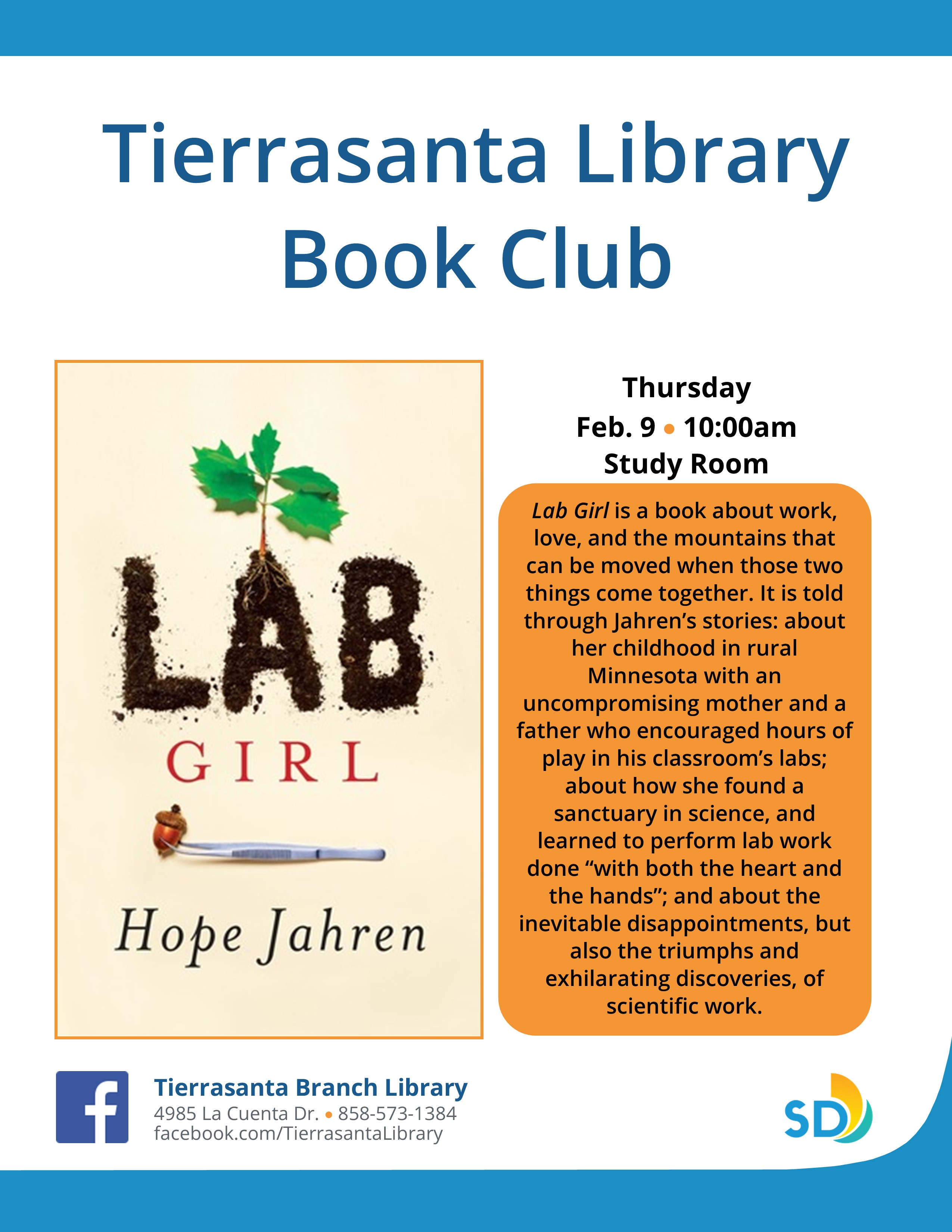 Flyer of a book cover with the word LAB printed in bold lettering