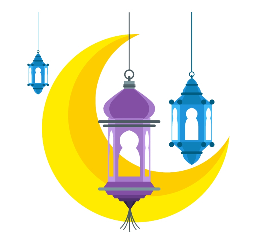 Crescent moon and hanging lanterns