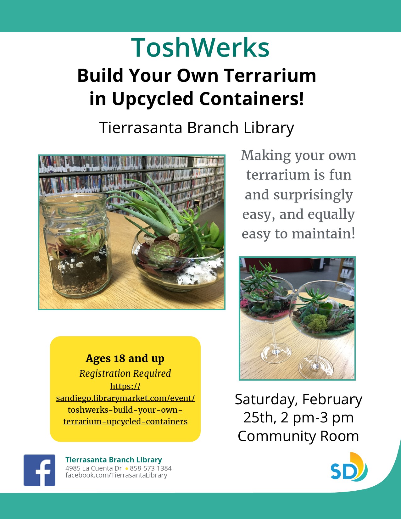 Flyer with images of terrariums in upcycled containers