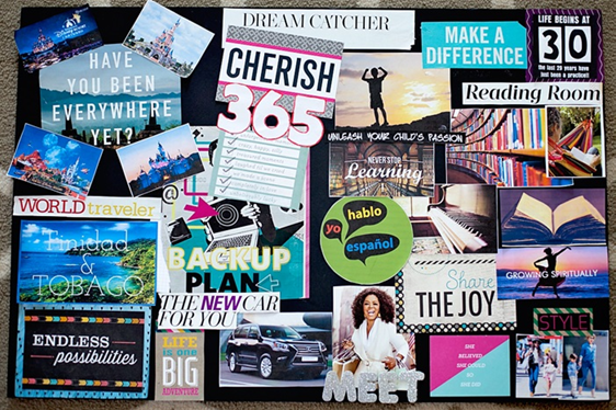 Vision board with a collage of clippings