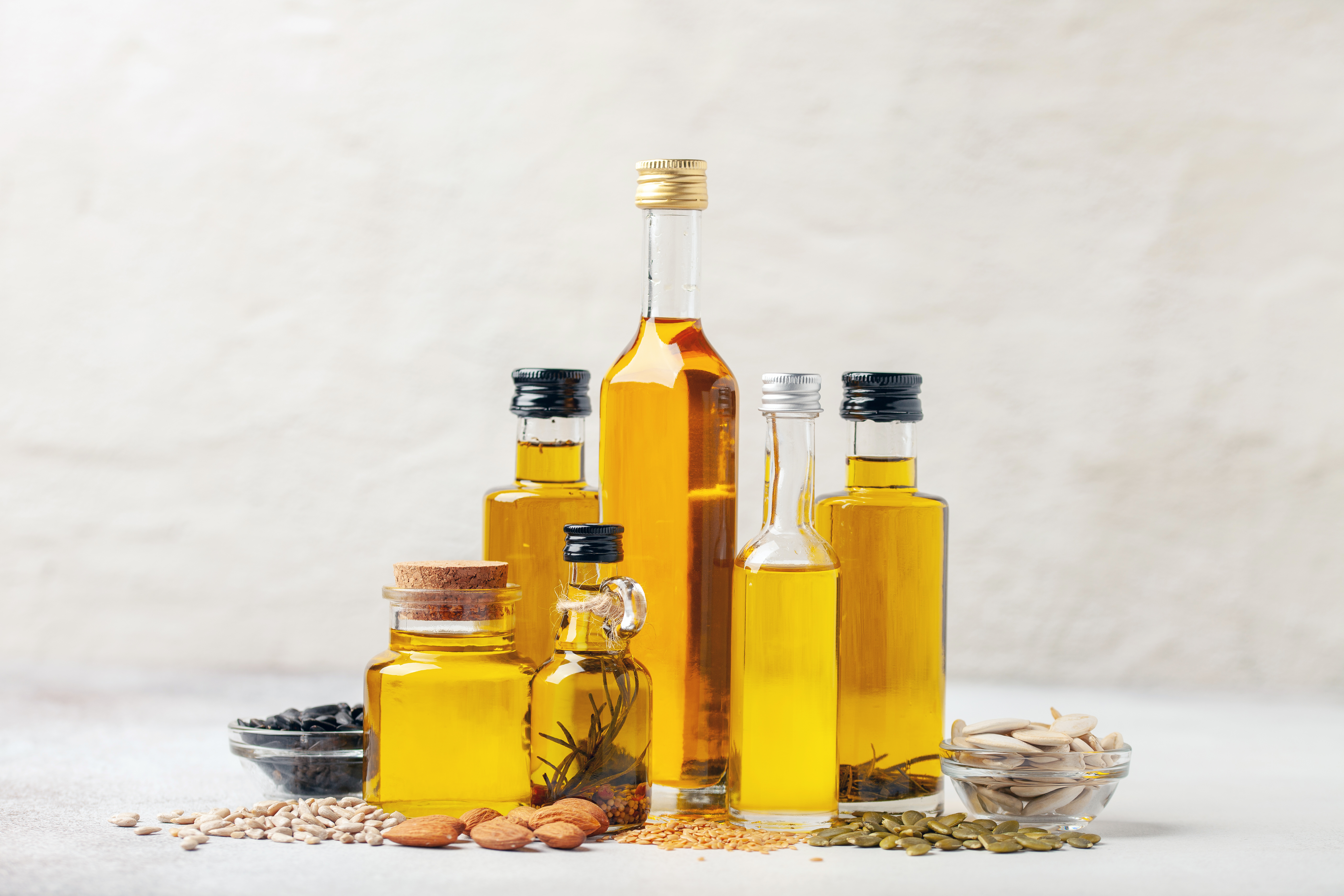 Oils in bottles for cooking