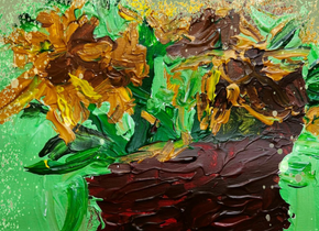 Close-up of a painting of abstract impressionist flowers by artists from the Fang Art Studio.