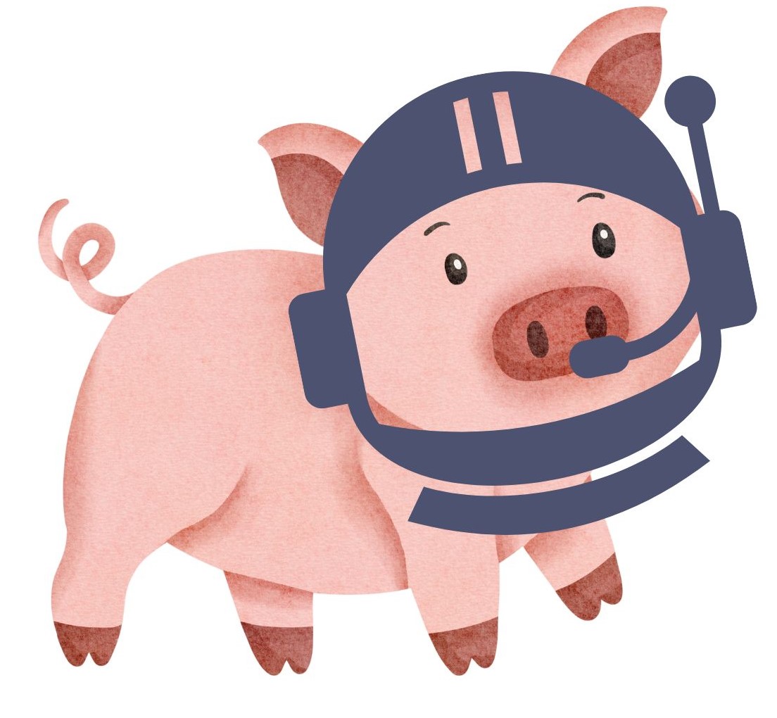 Pink pig in gray astronaut helmet