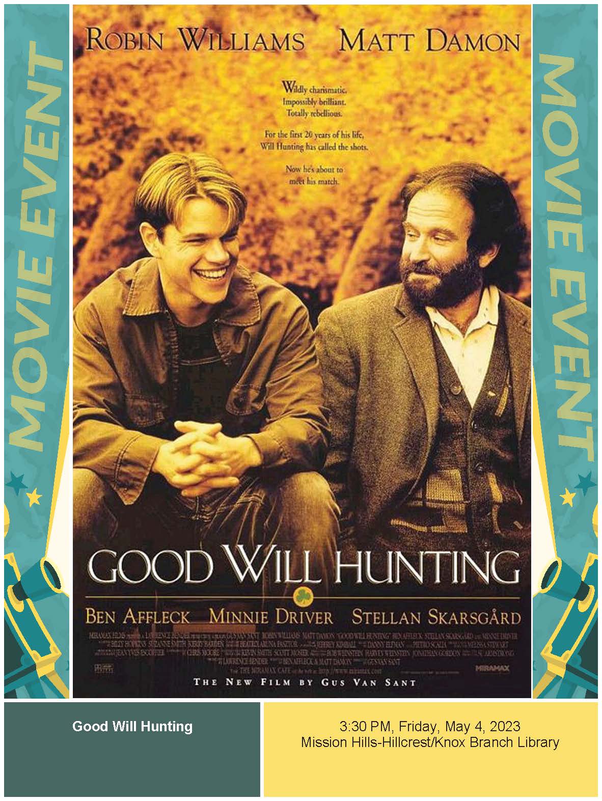 Poster for Good Will Hunting, with Matt Damon and Robin Williams sitting together