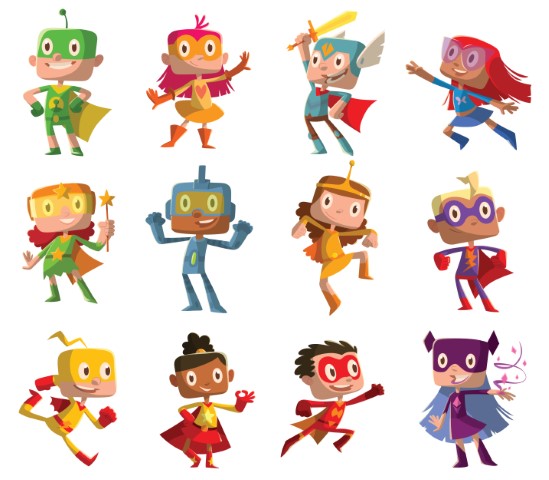 Cartoon images of children as super heroes