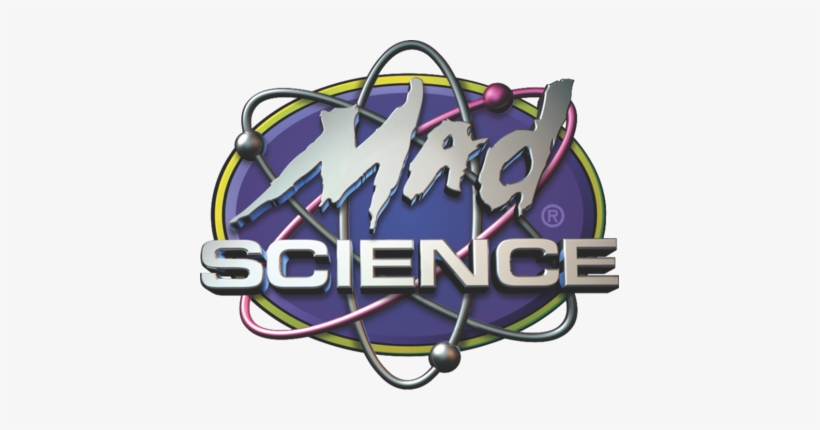 Mad Science purple and silver logo with atom surrounding the words