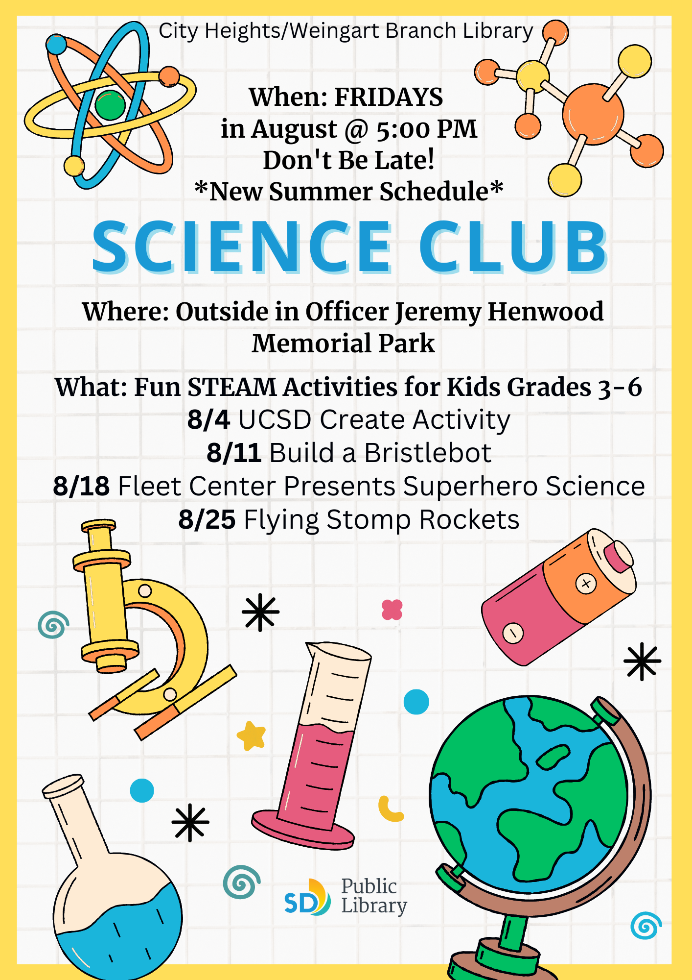 August 2023 Science Club Flyer