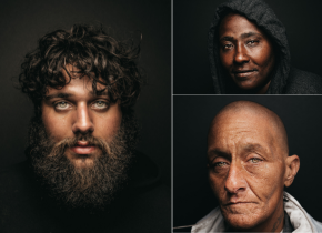 Collage of portraits of unsheltered people photographed by Jordan Verdin.