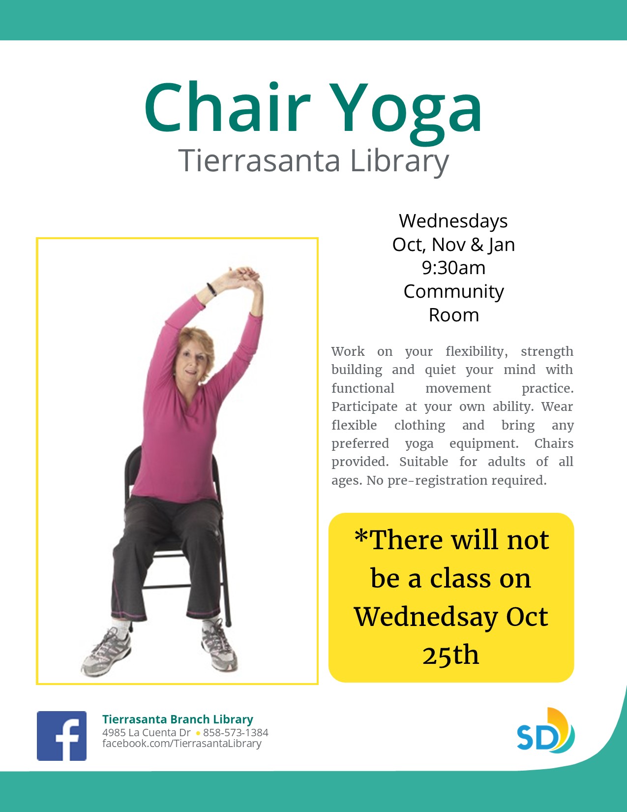 Flyer with the image of an older woman in a chair doing stretches