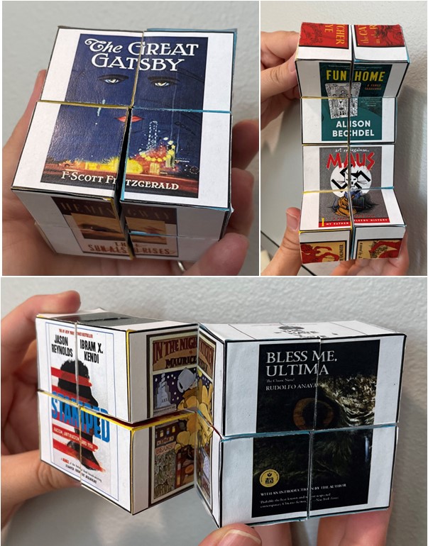 Magic cube, with photos of books that have been banned or challenged
