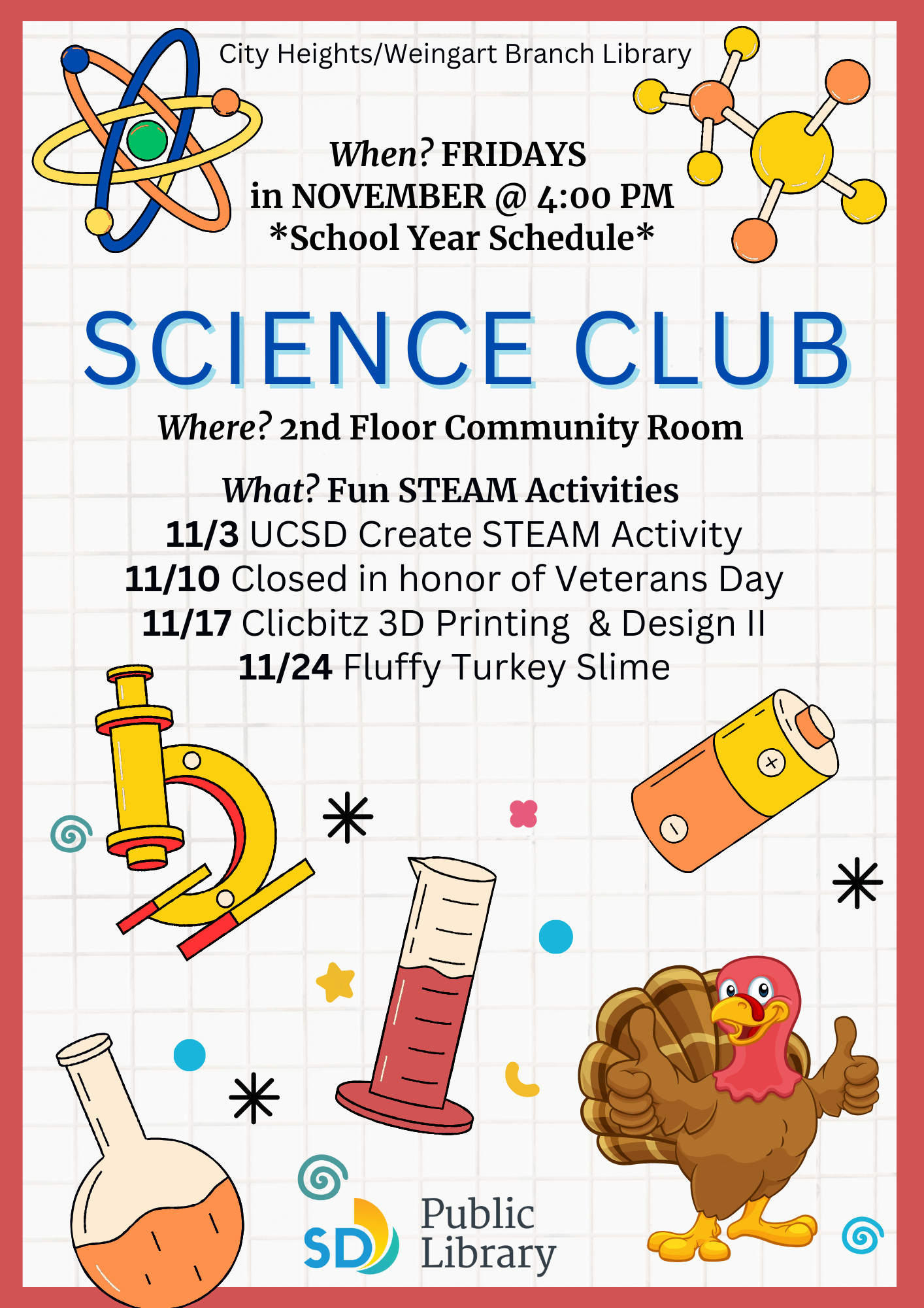 November 2023 Science Club Flyer