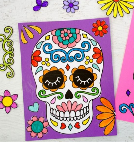 Two-dimensional paper sugar skull craft example