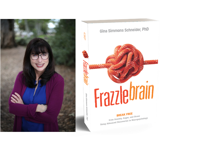 Gina Schneider and her featured book Frazzlebrain.