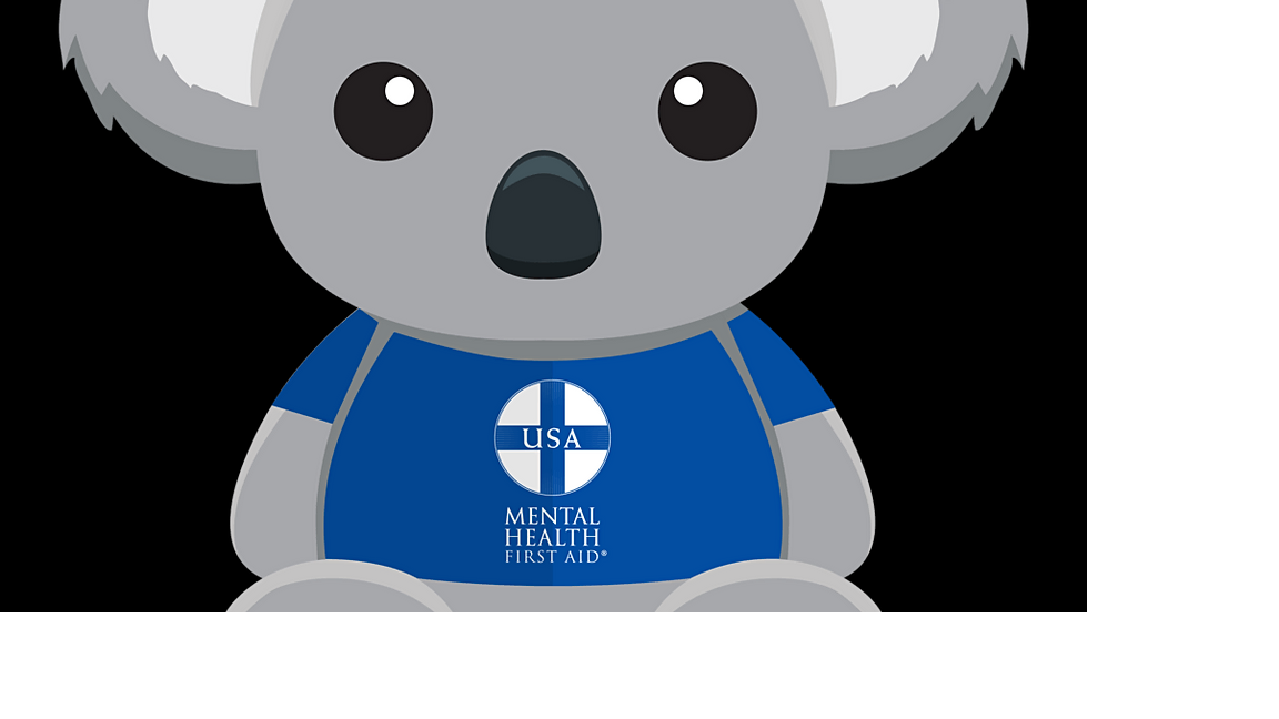 A koala wearing a shirt with the Mental Health First Aid USA logo.