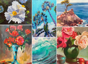 Collage of paintings by artists from the Rancho Santa Fe Art Guild.