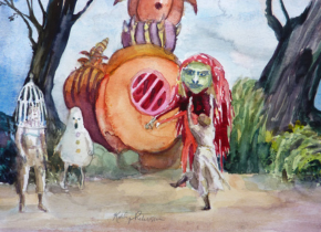 Watercolor painting of the Hansel and Gretel fairytale by the artist Kathryn Peterson.