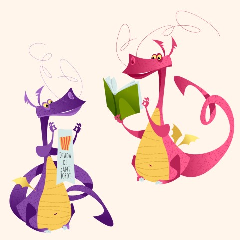 pink and purple dragon reading books