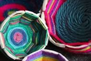 Bowl made of different colored yarn 