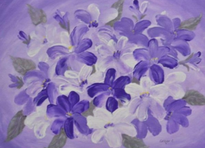A painting of purple flowers by artist Esther Croteau of the Associated Fine Artists.
