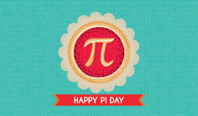 Drawing of a pie, with the greek symbol for Pi on it, and the words "Happy Pi Day"