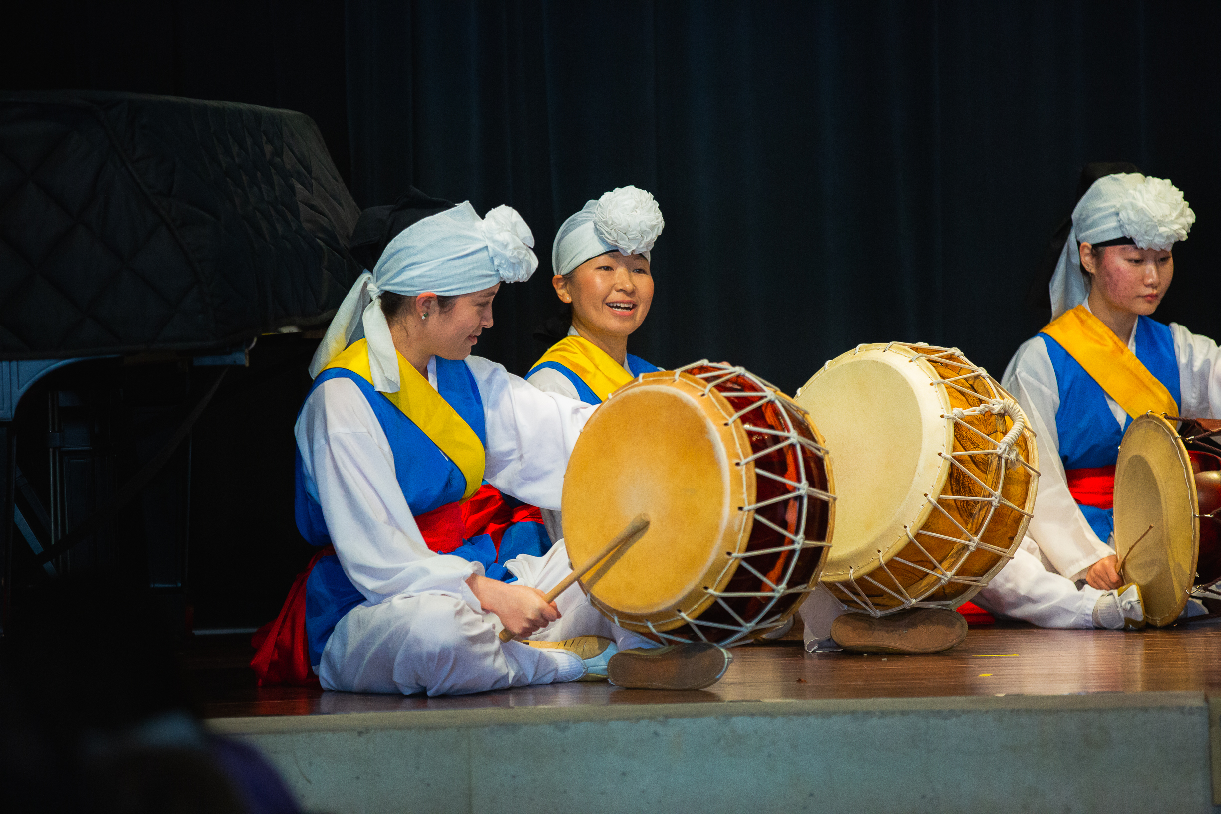 San Diego Pungmul Institute drummers on stage performing