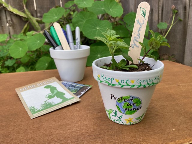 sample of Terracotta Herb Garden project with seed packet and sharpies