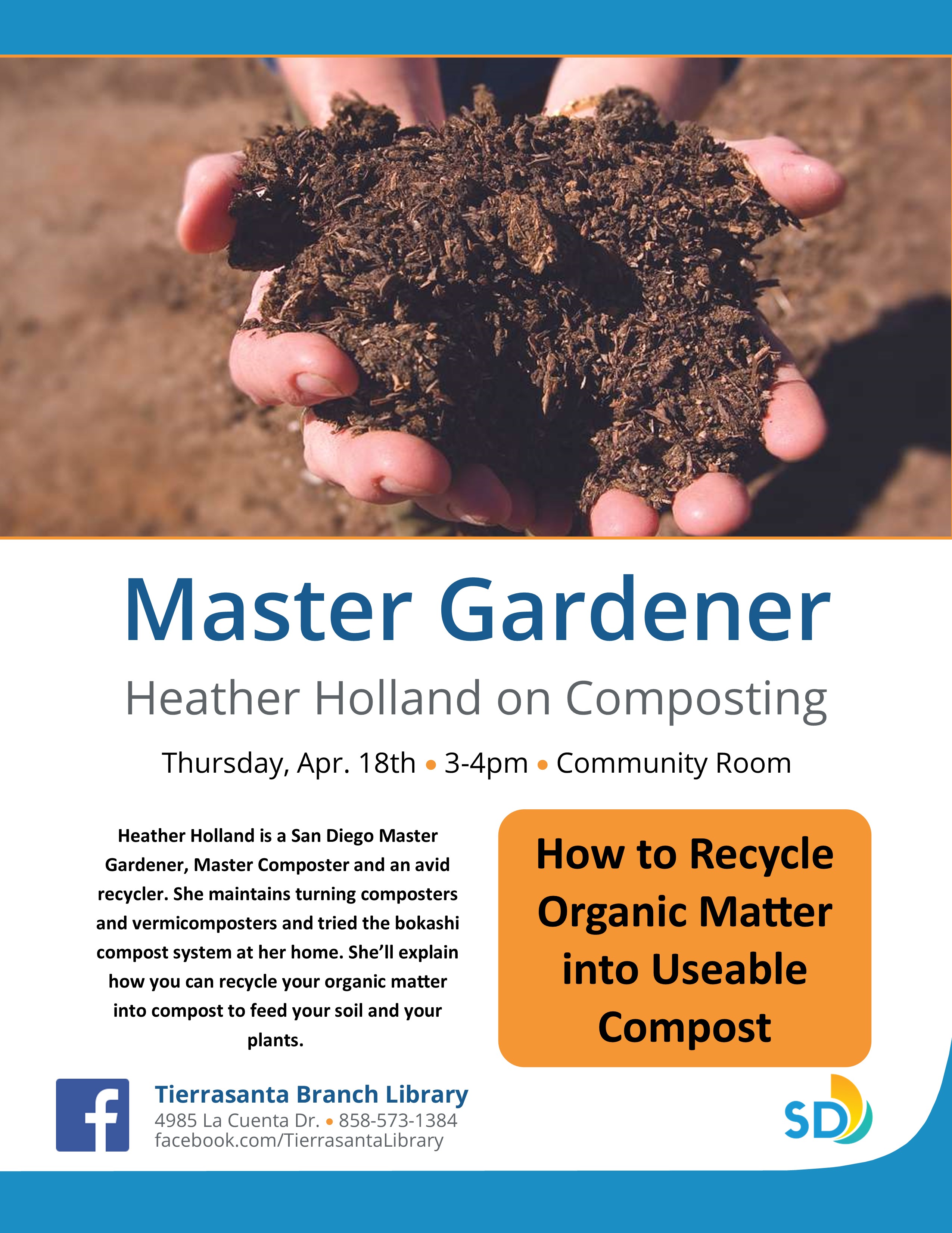 Flyer with the image of hands holding compost/dirt