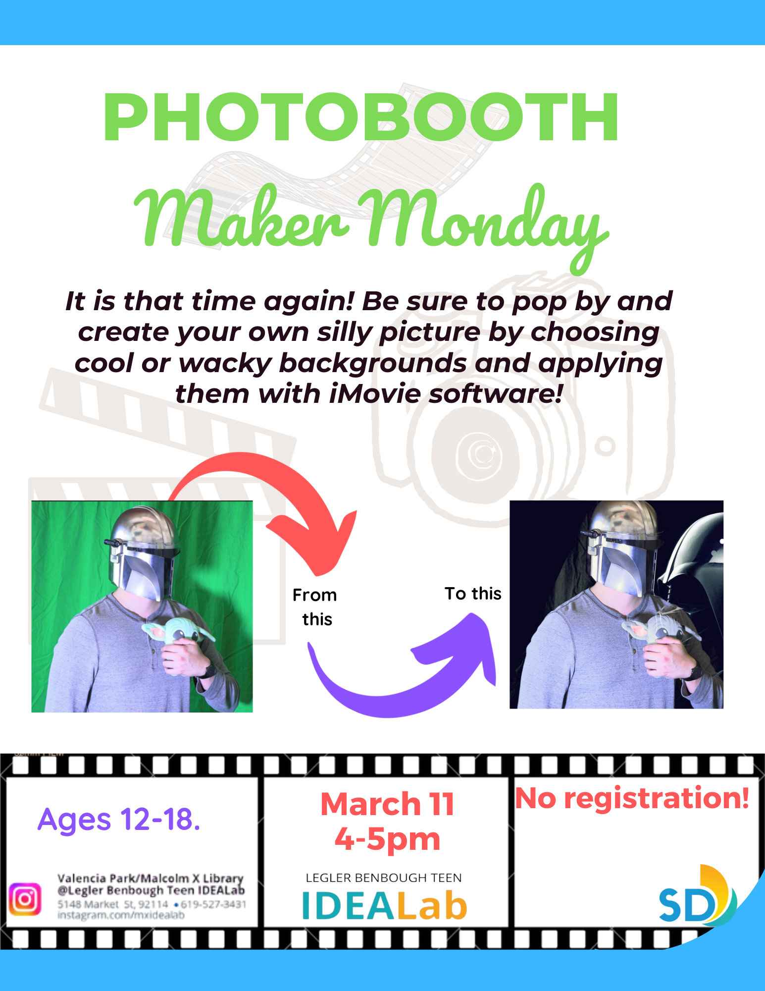 It is that time again! Be sure to pop by and  create your own silly picture by choosing cool or wacky backgrounds and applying them with iMovie software!