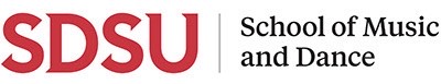 SDSU School of Music and Dance Logo (all text red and black)