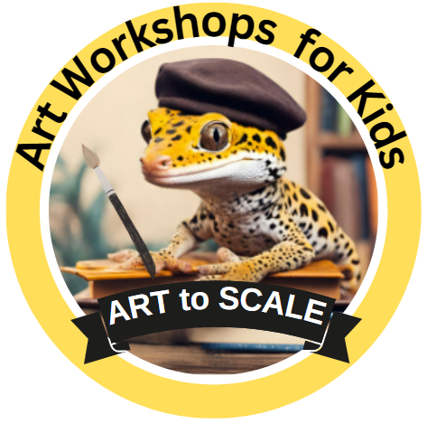picture is of a yellow leopard gecko wearing an artist's beret and holding a paintbrush