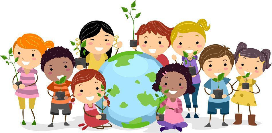 Children holding Earth and some children holding plants