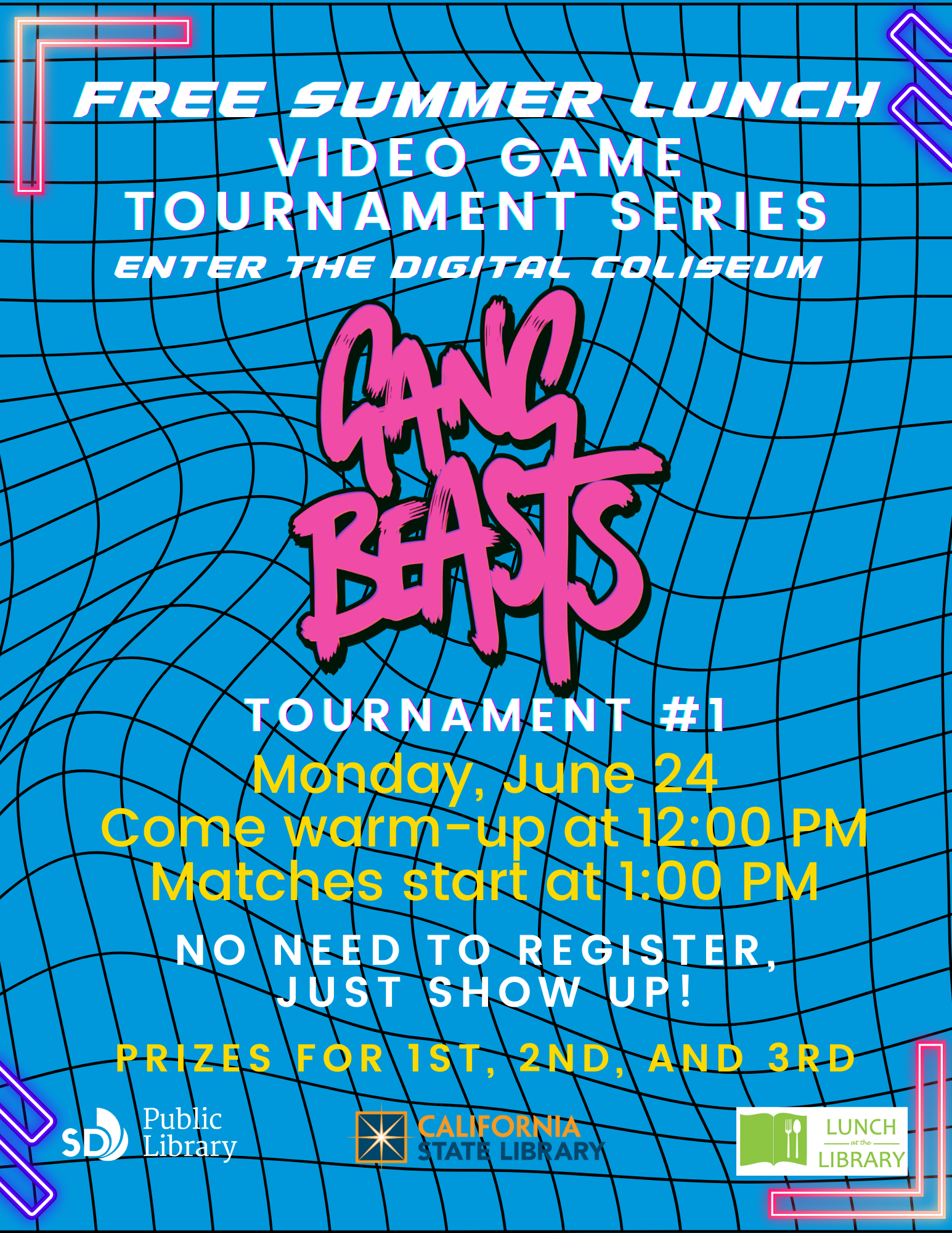 Free Summer Lunch Video Game Tournament #1: Gang Beasts flyer.
