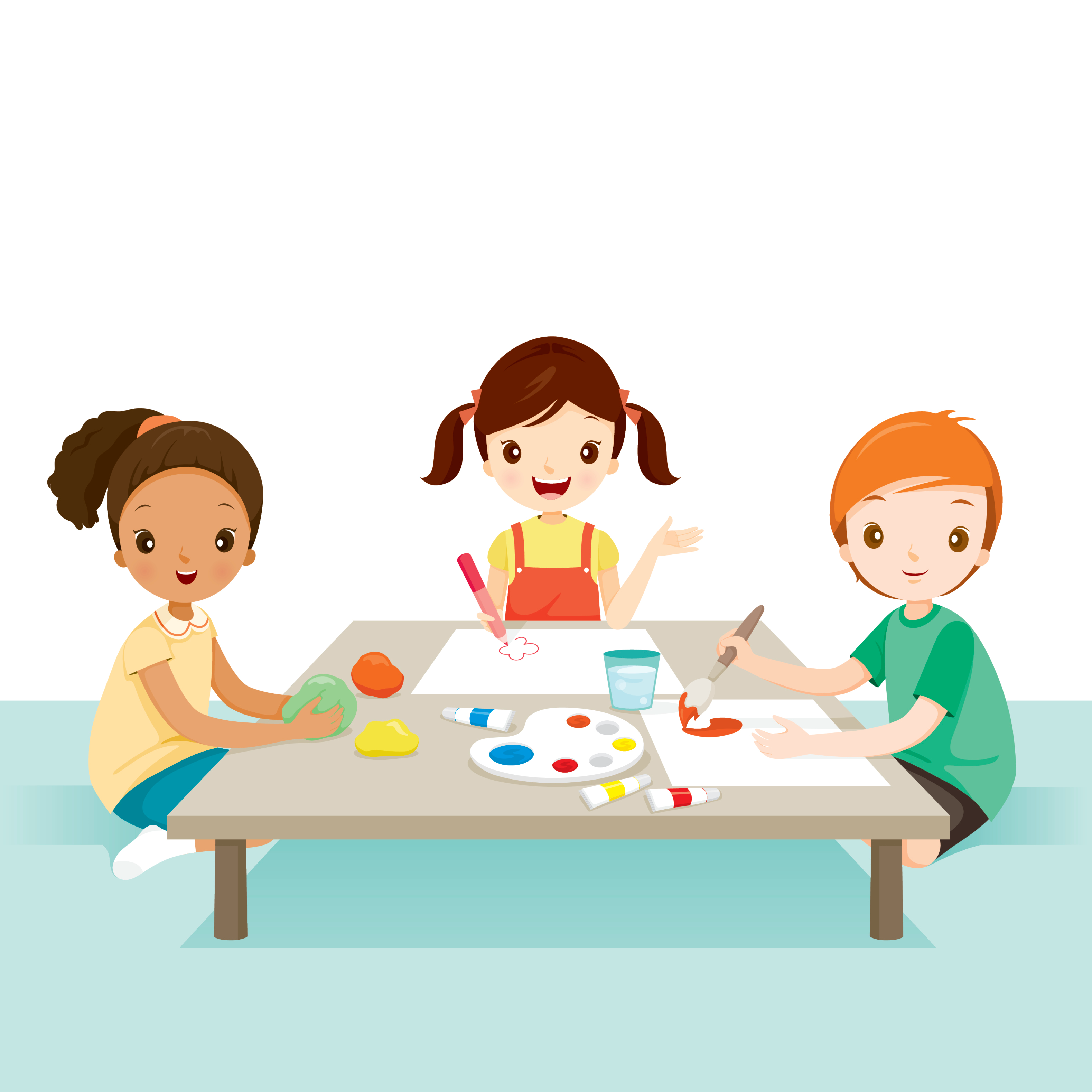 3 children doing crafts together