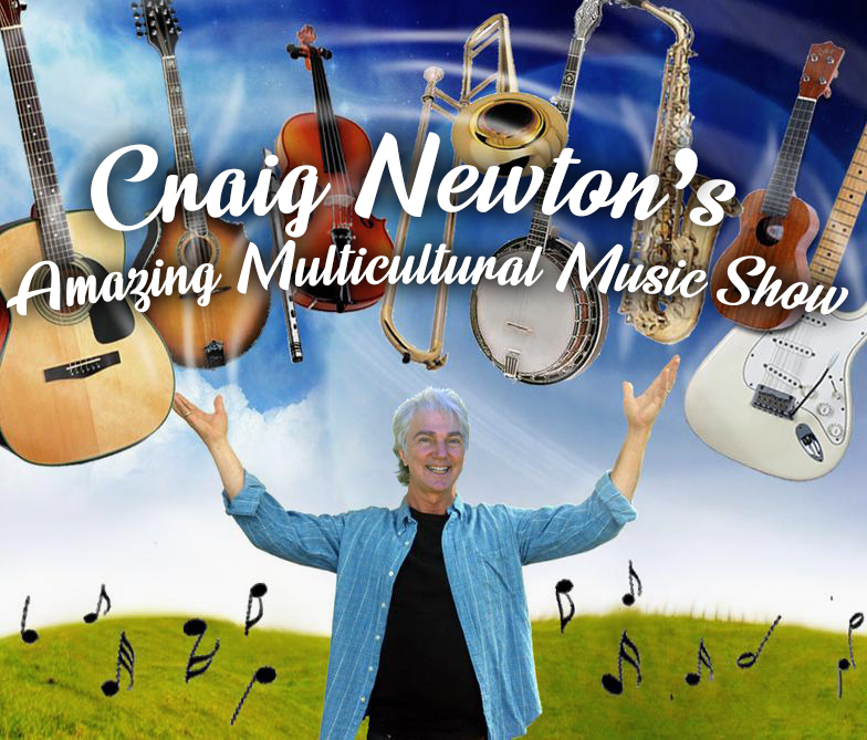 Picture of Craig Newton with musical instruments floating in the sky
