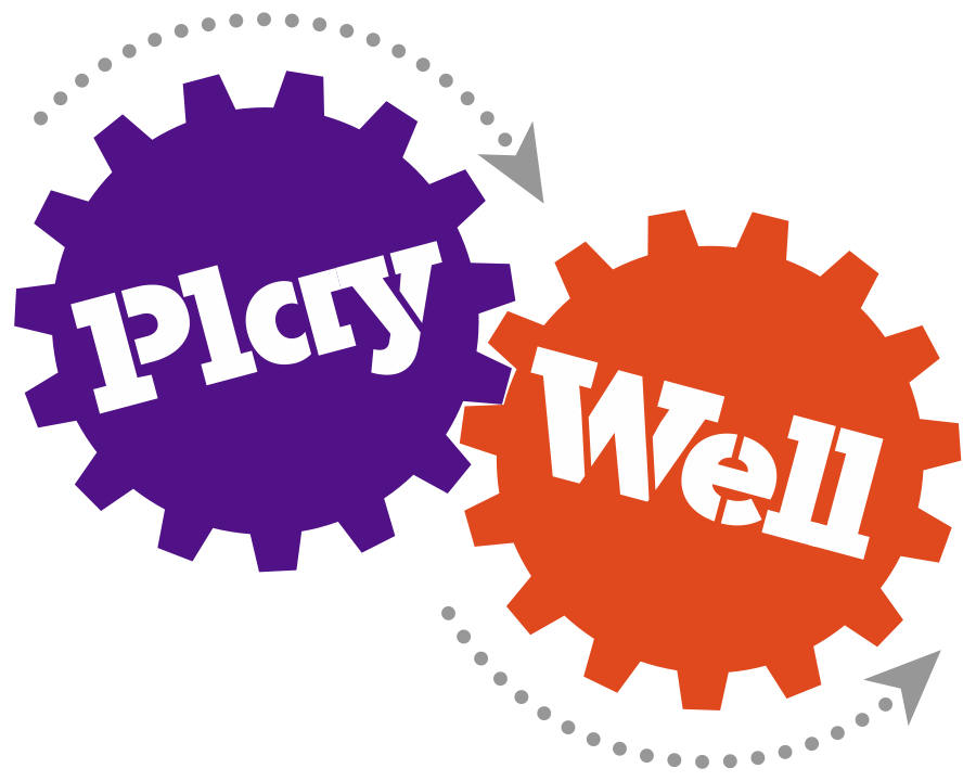 Logo with two gears and the words "play well"
