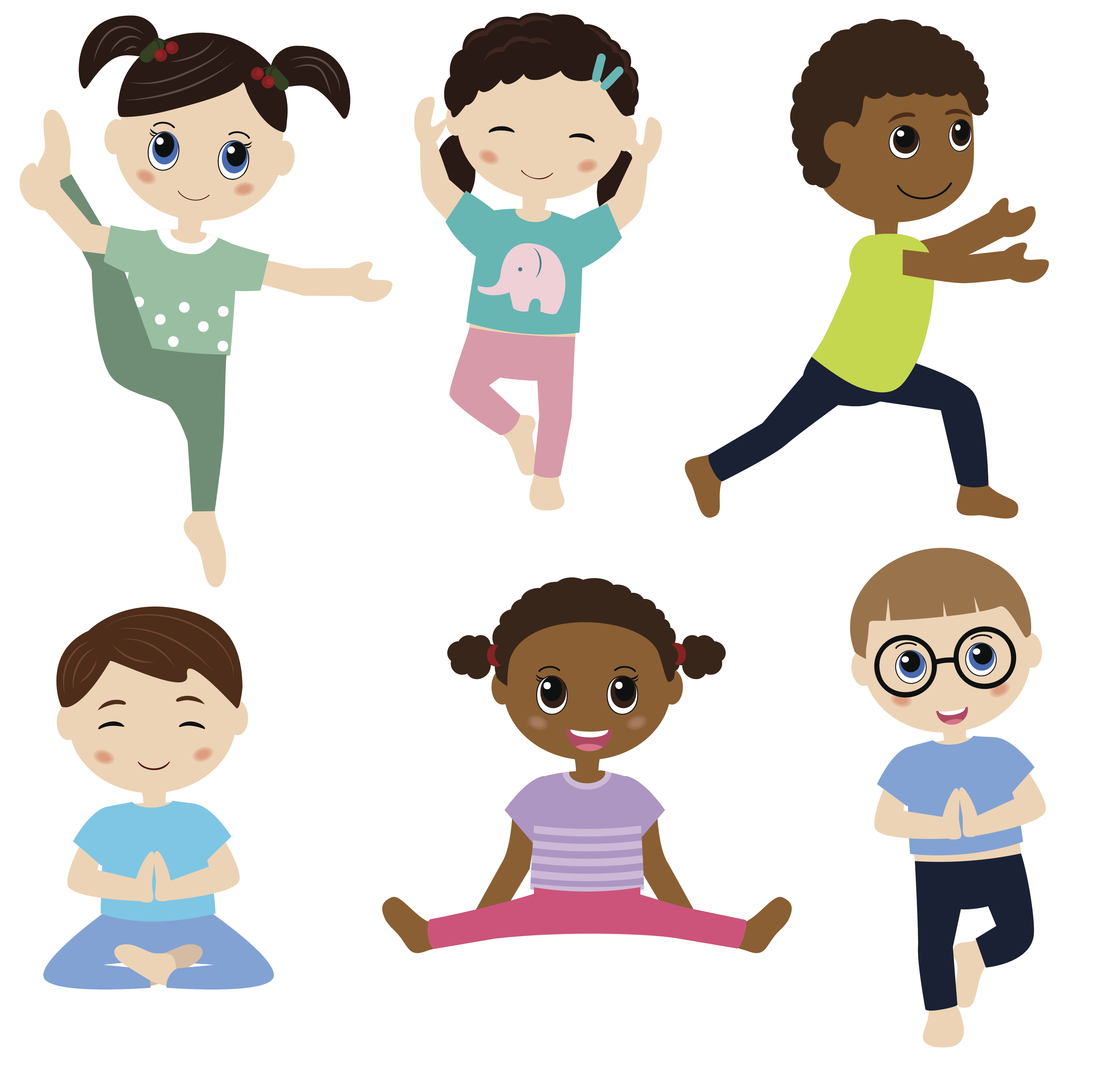 Cartoon children in yoga poses
