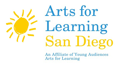 Yellow Sunburst Logo of Arts for Learning San Diego. 