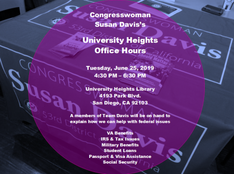 Congresswoman Susan Davis Office Hours information