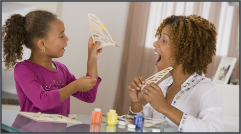 Mother reacting to child's artwork