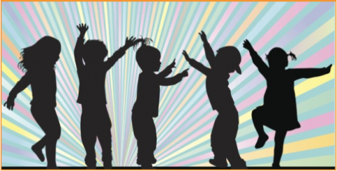 silhouettes  of children dancing