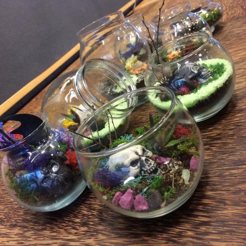 terrarium with halloween decor