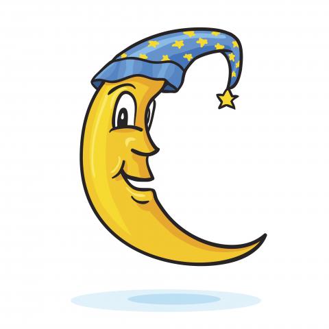 Drawing of the moon wearing a sleeping cap